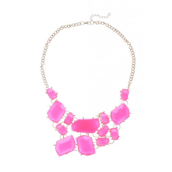 Neon Pink Stone Fragments Bib Necklace 